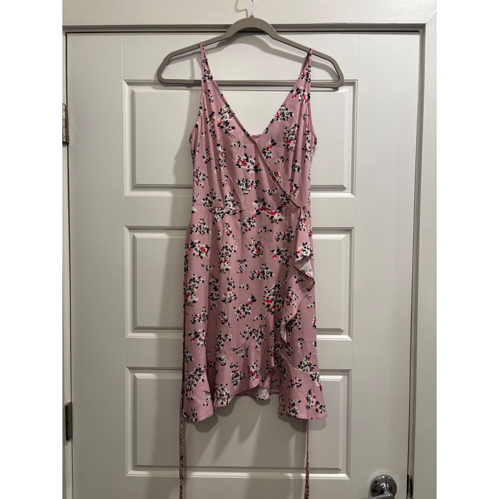 French Connection Pink Floral Wrap Mini Dress Ruffle Hem 6 71QPE